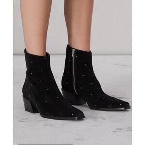 Rag & Bone New York Joni Studded Black Suede Square Toe Stacked Heel Boot 36.5